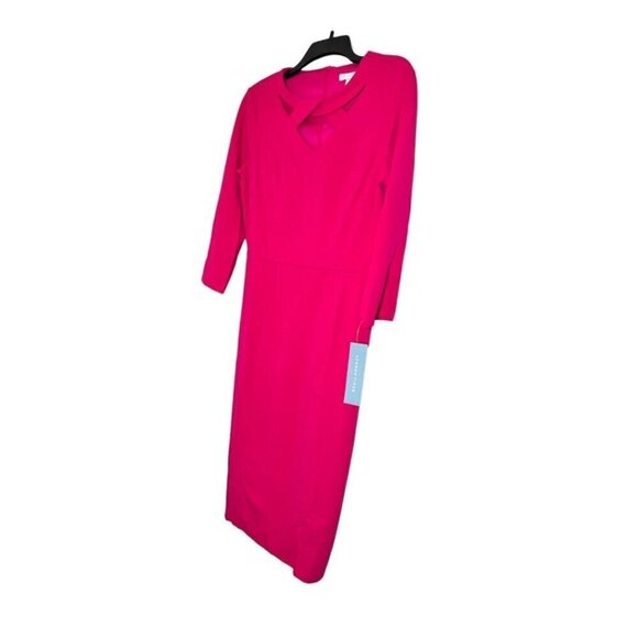 London Times Womens Hot Pink Cut Out Neck Midi Scuba Crepe Dress Sz 10 New - Picture 4 of 8
